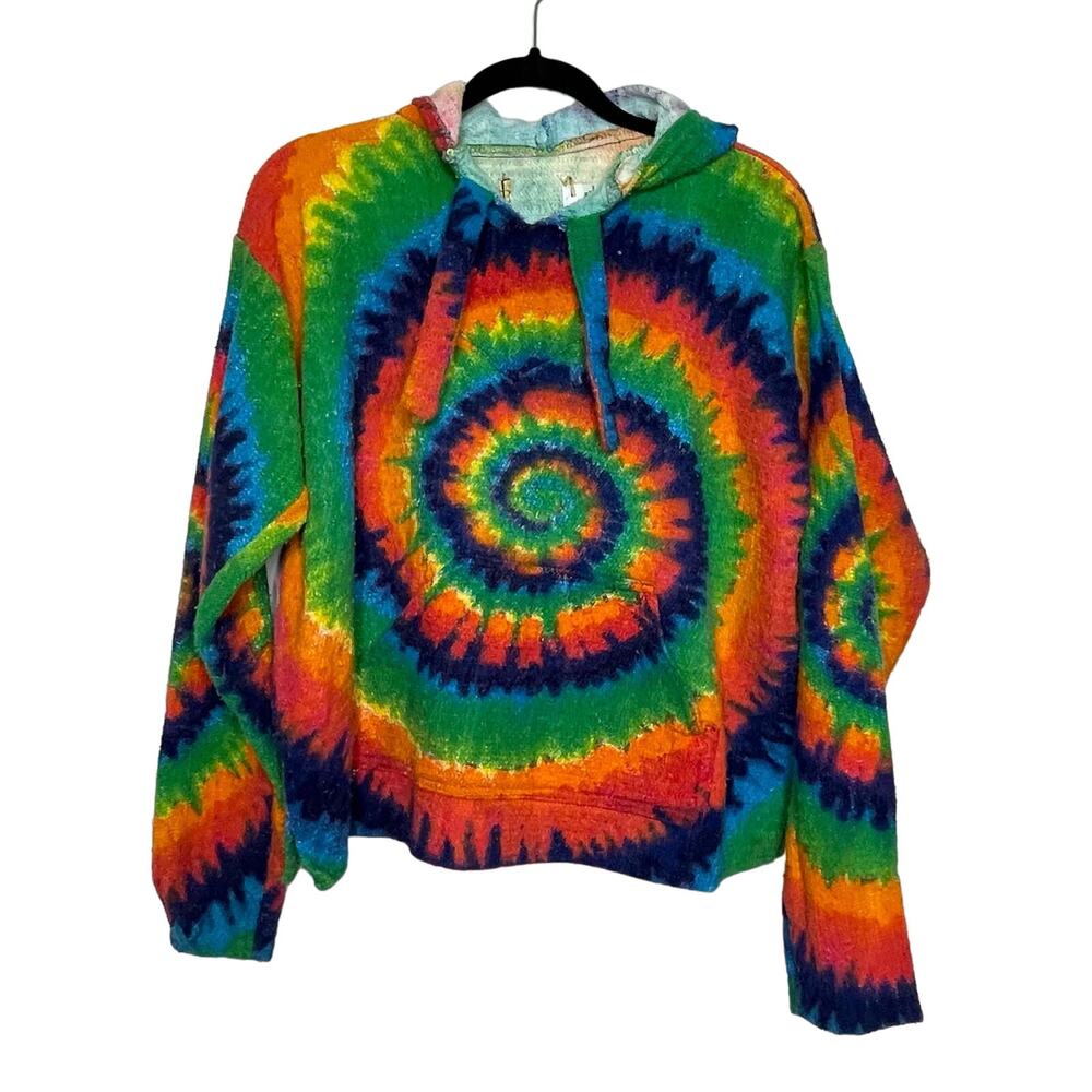 Hippie Sweatshirt Tie Dye Bright Rainbow Swirl Hoodie Long‎ Sleeve Multicolor